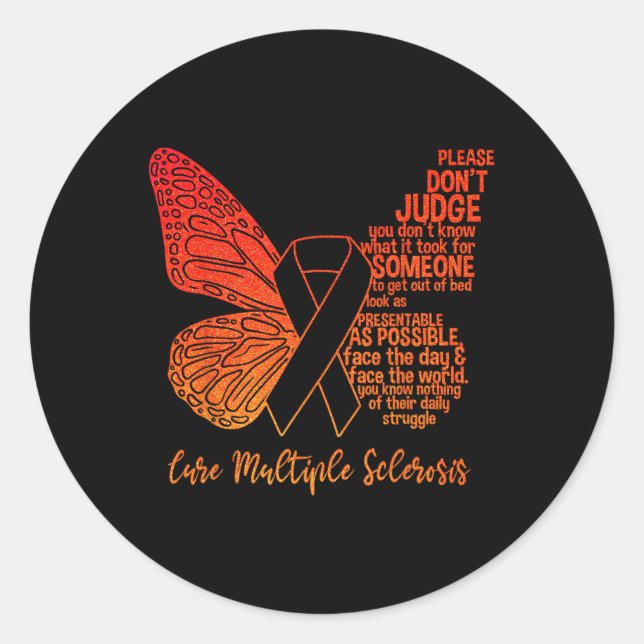 Awareness Butterfly Multiple Sclerosis Awareness  Classic Round Sticker (Front)