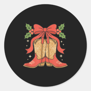 Awareness Cowboy Boots Christmas Breast Cancer Sup Classic Round Sticker