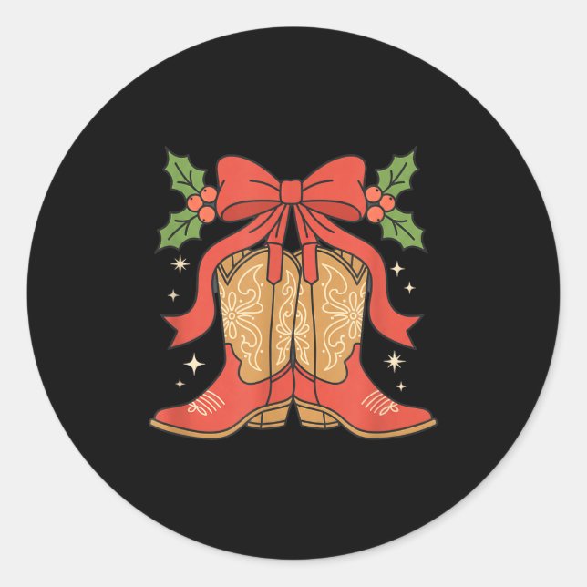 Awareness Cowboy Boots Christmas Breast Cancer Sup Classic Round Sticker (Front)