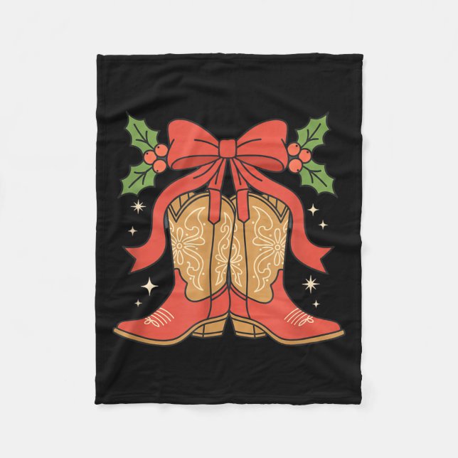 Awareness Cowboy Boots Christmas Breast Cancer Sup Fleece Blanket (Front)