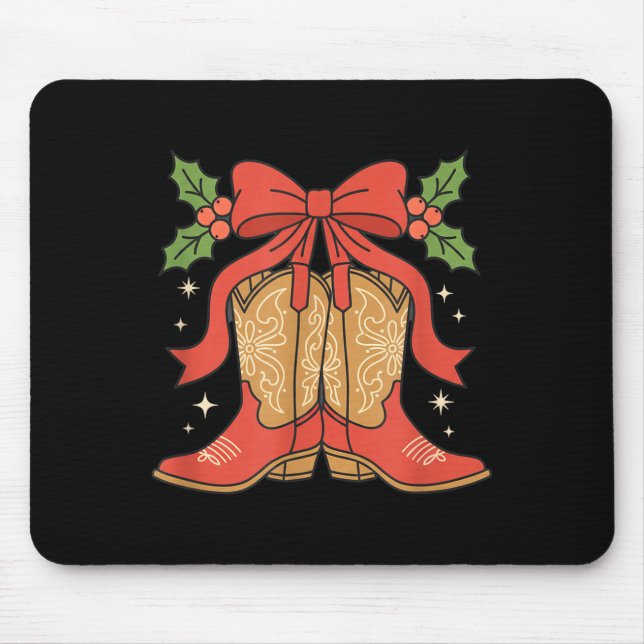 Awareness Cowboy Boots Christmas Breast Cancer Sup Mouse Mat (Front)