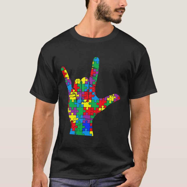 Awareness Day Autistic Child Asl Love Sign Languag T-Shirt (Front)