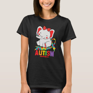 Awareness Elephant Mum Wearing Earrings Autism Hea T-Shirt