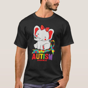 Awareness Elephant Mum Wearing Earrings Autism Hea T-Shirt