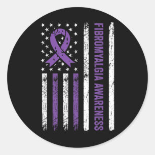 Awareness Flag Fibro Warrior Purple Ribbon Classic Round Sticker