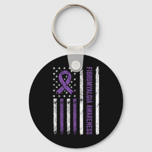 Awareness Flag Fibro Warrior Purple Ribbon Key Ring