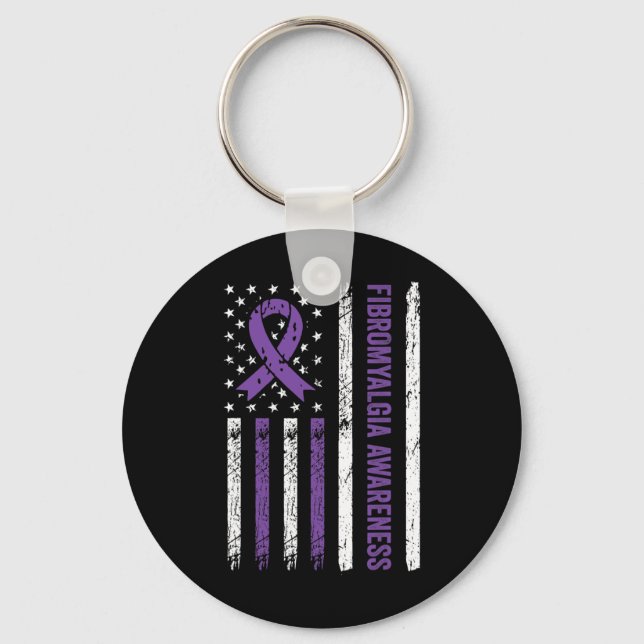 Awareness Flag Fibro Warrior Purple Ribbon  Key Ring (Front)