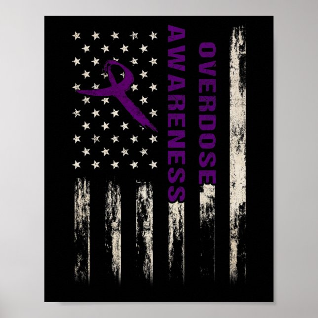 Awareness Flag Pruple Ribbon Addiction Recovery 2  Poster (Front)