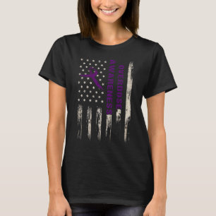 Awareness Flag Pruple Ribbon Addiction Recovery 2  T-Shirt