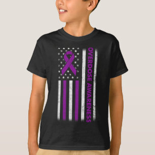 Awareness Flag Purple Ribbon Addiction Recovery 2 T-Shirt