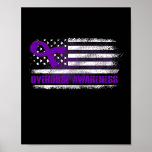 Awareness Flag Purple Ribbon Addiction Recovery 3 Poster