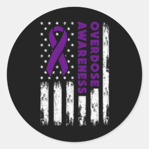 Awareness Flag Purple Ribbon Addiction Recovery Classic Round Sticker