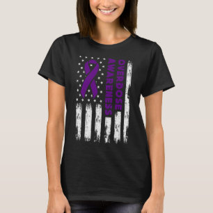 Awareness Flag Purple Ribbon Addiction Recovery T-Shirt