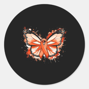Awareness Gifts Orange Ribbon Butterfly  Classic Round Sticker