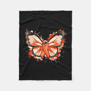 Awareness Gifts Orange Ribbon Butterfly Fleece Blanket