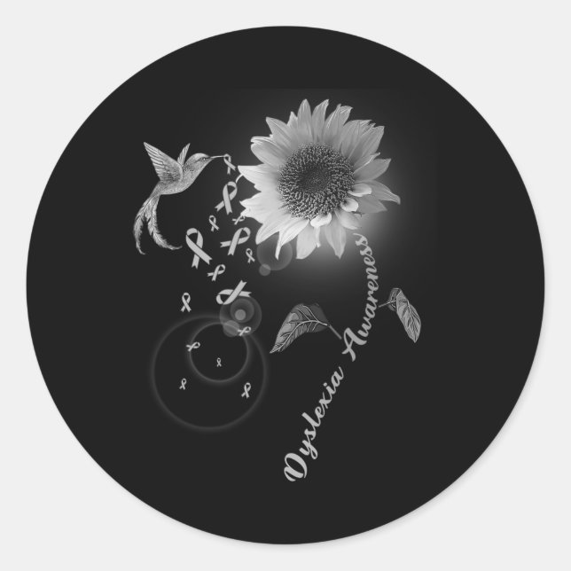 Awareness Grey Sunflower Hummingbird  Classic Round Sticker (Front)