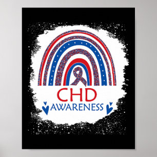 Awareness Heart Disease Bleached Rainbow Blue Red Poster