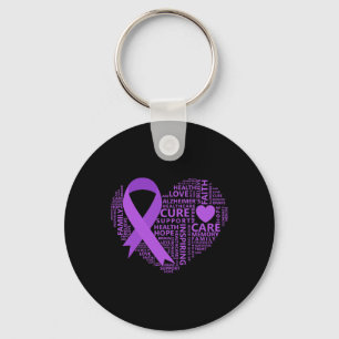 Awareness Heart Purple Ribbon  Key Ring