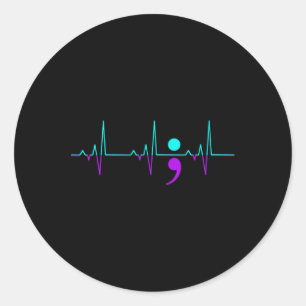 Awareness Heartbeat Happy Ribbon Support Graphic Classic Round Sticker