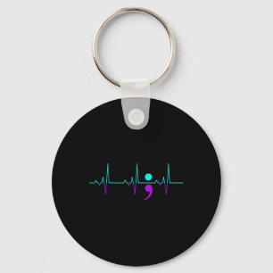 Awareness Heartbeat Happy Ribbon Support Graphic  Key Ring