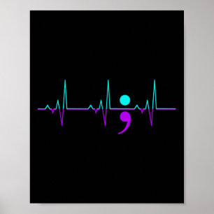 Awareness Heartbeat Happy Ribbon Support Graphic  Poster