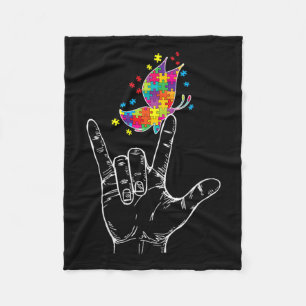Awareness I Love You Asl Hand Sign Language Butter Fleece Blanket