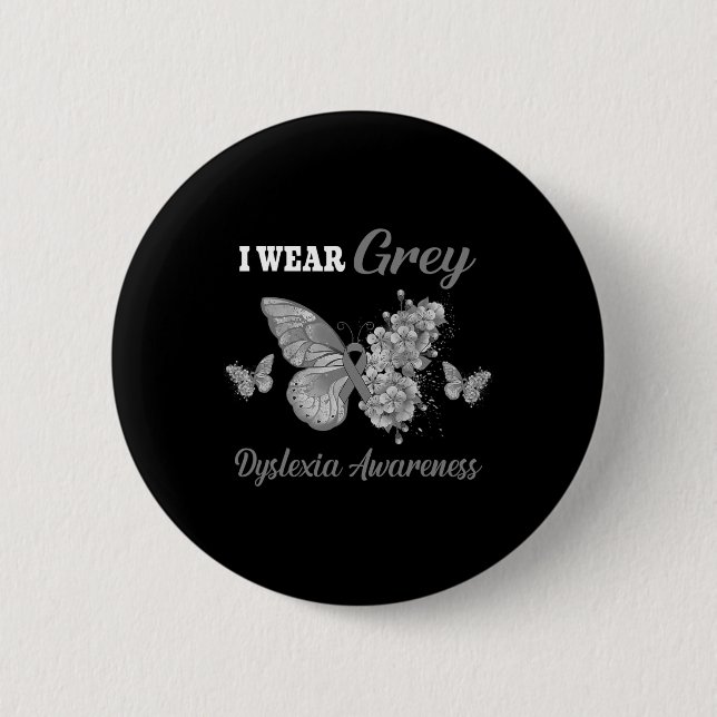 Awareness I Wear Grey Butterfly  6 Cm Round Badge (Front)