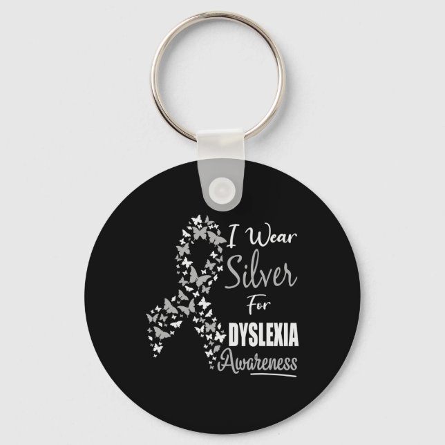 Awareness I Wear Silver Ribbon Learning Reading 1  Key Ring (Front)