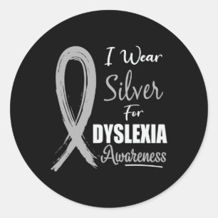 Awareness I Wear Silver Ribbon Learning Reading Classic Round Sticker