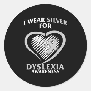 Awareness I Wear Silver Ribbon Learning Reading Di Classic Round Sticker