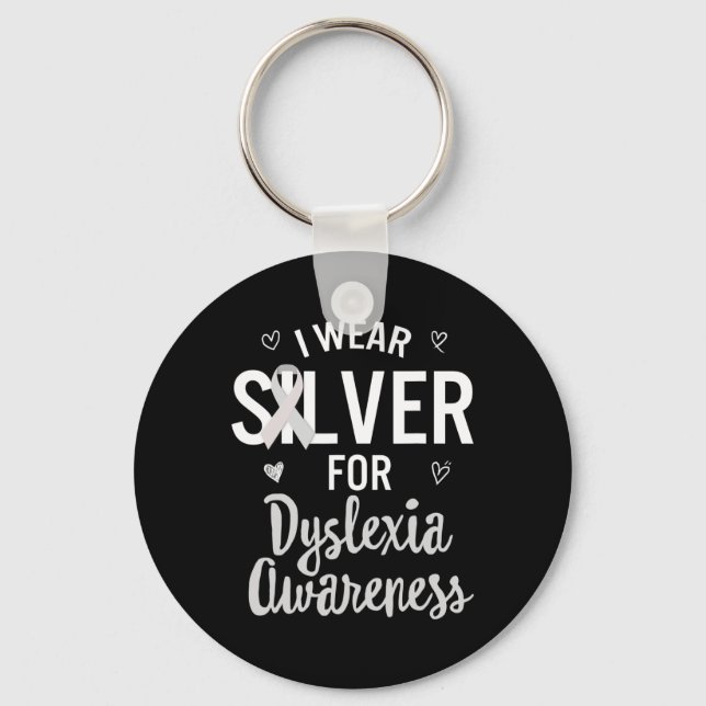 Awareness I Wear Silver Ribbon Learning Reading Di Key Ring (Front)