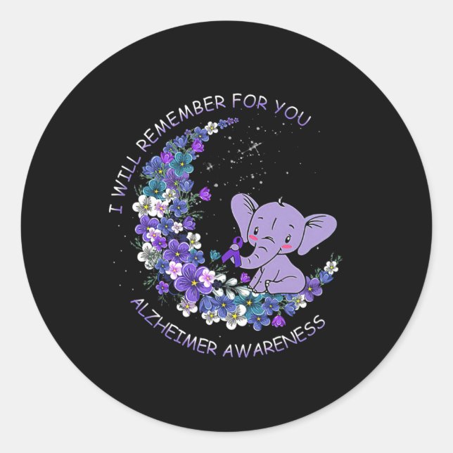 Awareness I Will Remember For You Elephant Moon  Classic Round Sticker (Front)