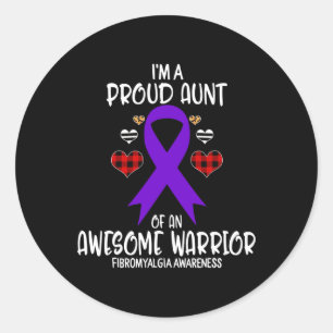 Awareness I'm Proud Aunt Of Awesome Warrior Wo 1  Classic Round Sticker