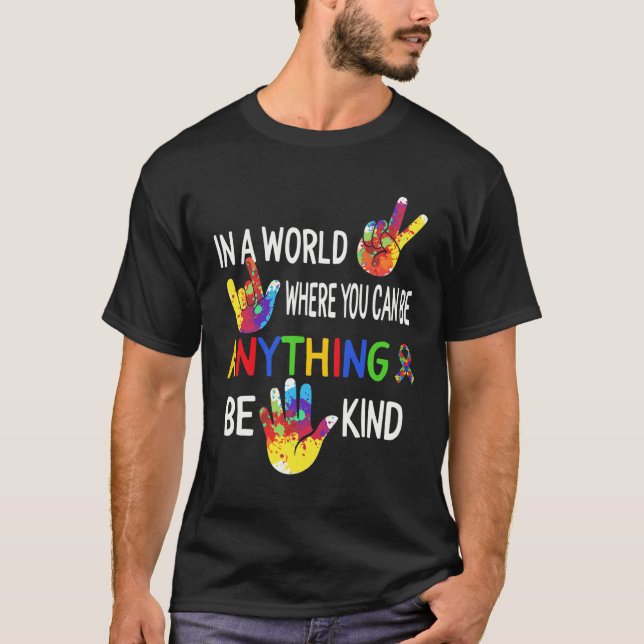 Awareness In World Be Kind Asl Language Puzzle Rib T-Shirt (Front)