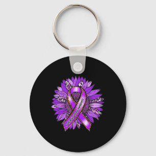 Awareness Leopard Sunflower Purple Ribbon Key Ring