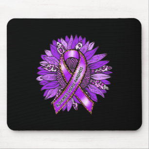 Awareness Leopard Sunflower Purple Ribbon  Mouse Mat