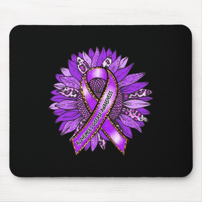 Awareness Leopard Sunflower Purple Ribbon  Mouse Mat (Front)