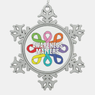 Awareness Matters Colourful Ribbons Snowflake Pewter Christmas Ornament