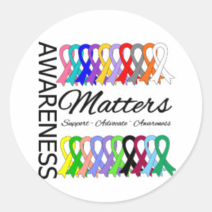 Awareness Matters Ribbons Of Cancer Classic Round Sticker