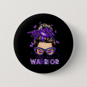 Awareness Messy Bun Warrior Woman Leopard Purple 6 Cm Round Badge