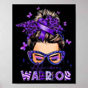 Awareness Messy Bun Warrior Woman Leopard Purple Poster
