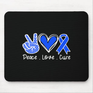 Awareness Month Blue Ribbon Peace Love Cure Faith Mouse Mat