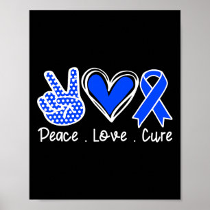 Awareness Month Blue Ribbon Peace Love Cure Faith Poster