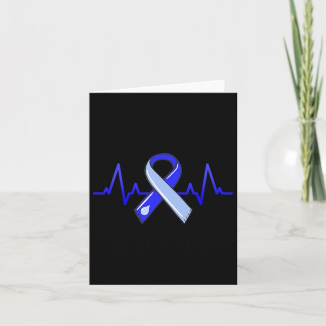 Awareness Month Heartbeat Blue Ribbon  Card (Front)