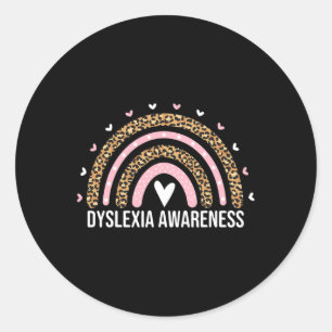 Awareness Month Leopard Rainbow Dyslexia For Women Classic Round Sticker