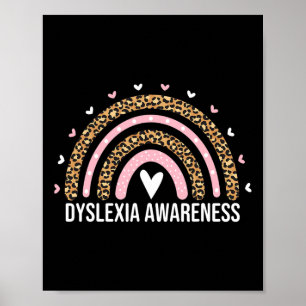 Awareness Month Leopard Rainbow Dyslexia For Women Poster