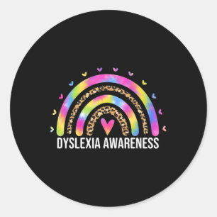 Awareness Month Leopard Rainbow For Women Dyslexic Classic Round Sticker