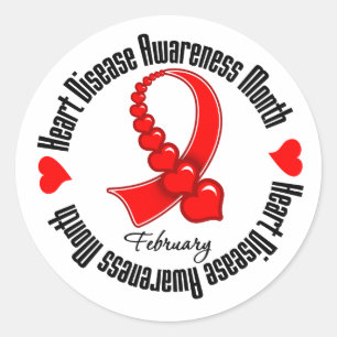 Awareness Month Ribbon - Heart Disease Classic Round Sticker