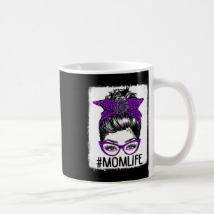 Awareness Mum Life Messy Bun Leopard Mother Day  Coffee Mug