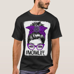 Awareness Mum Life Messy Bun Leopard Mother Day T-Shirt
